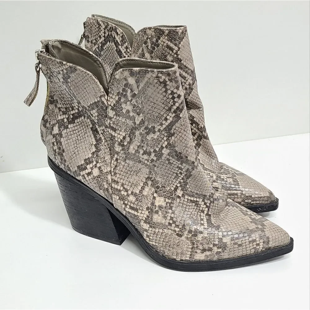 14th & Union Snakeskin Pattern Pointed Toe Ankle Boots/ Block Heel Size 8.5‎